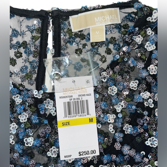 MICHAEL Michael Kors Millefleur Blue & Silver Sequined Shift Dress Size - Picture 12 of 17